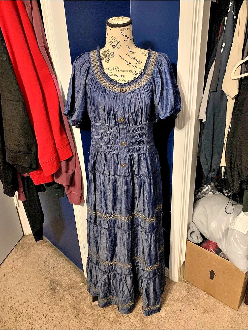 Indigo & Lace Maxi Dress in Blue Size Large NWT